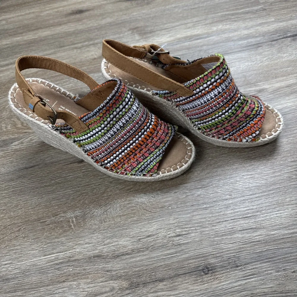 Toms Women's 8.5 US‎ Monica Mule Wedge Heeled Sandals Cherry Tomato Global Woven